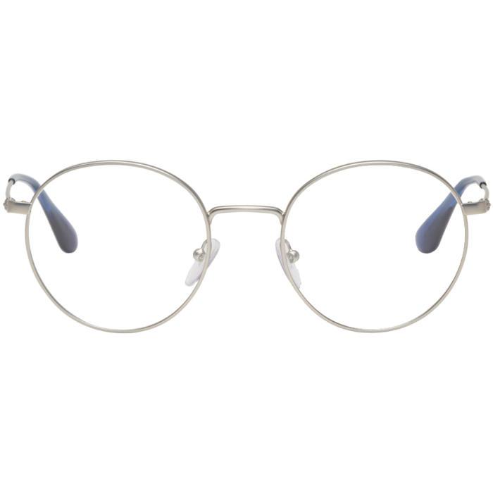 Prada Silver Round Glasses in Metallic for Men | Lyst