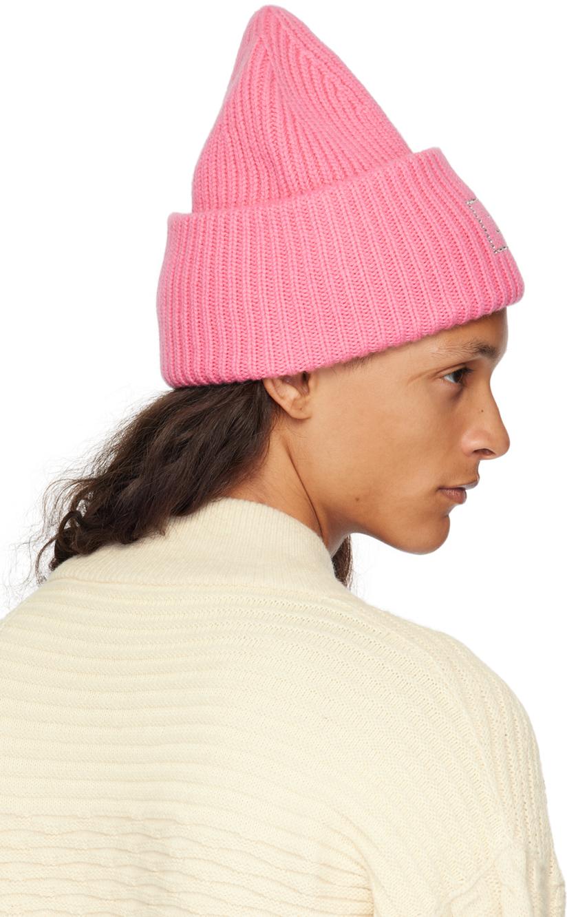 Acne Studios Embellished Face Logo Beanie in Pink for Men | Lyst UK