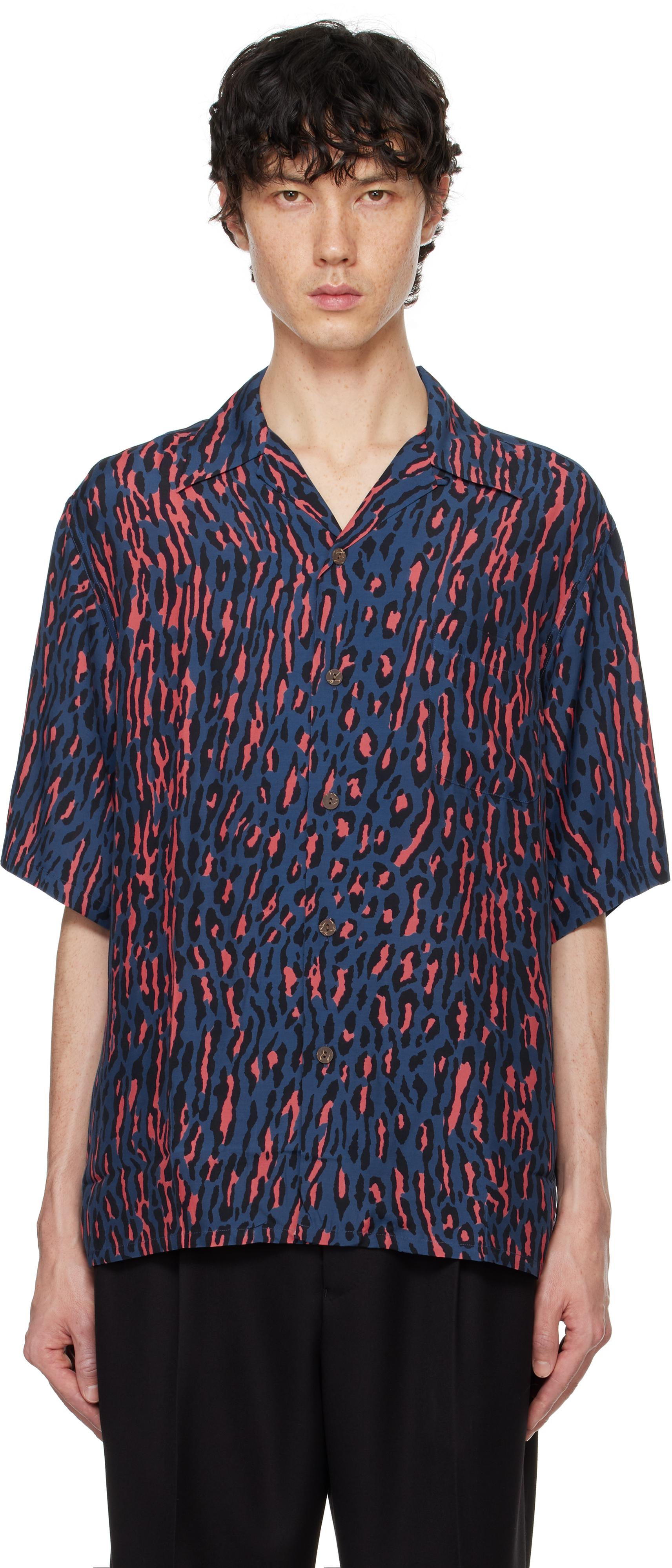 Wacko Maria メンズ ブルー ネイビー レオパード シャツ シャツ 