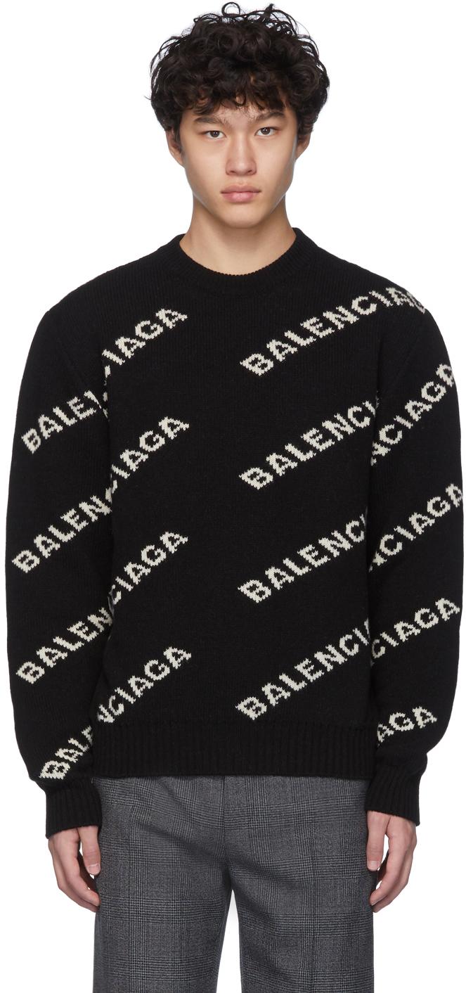 Balenciaga Wool Black & White All Over Logo Sweater for Men | Lyst