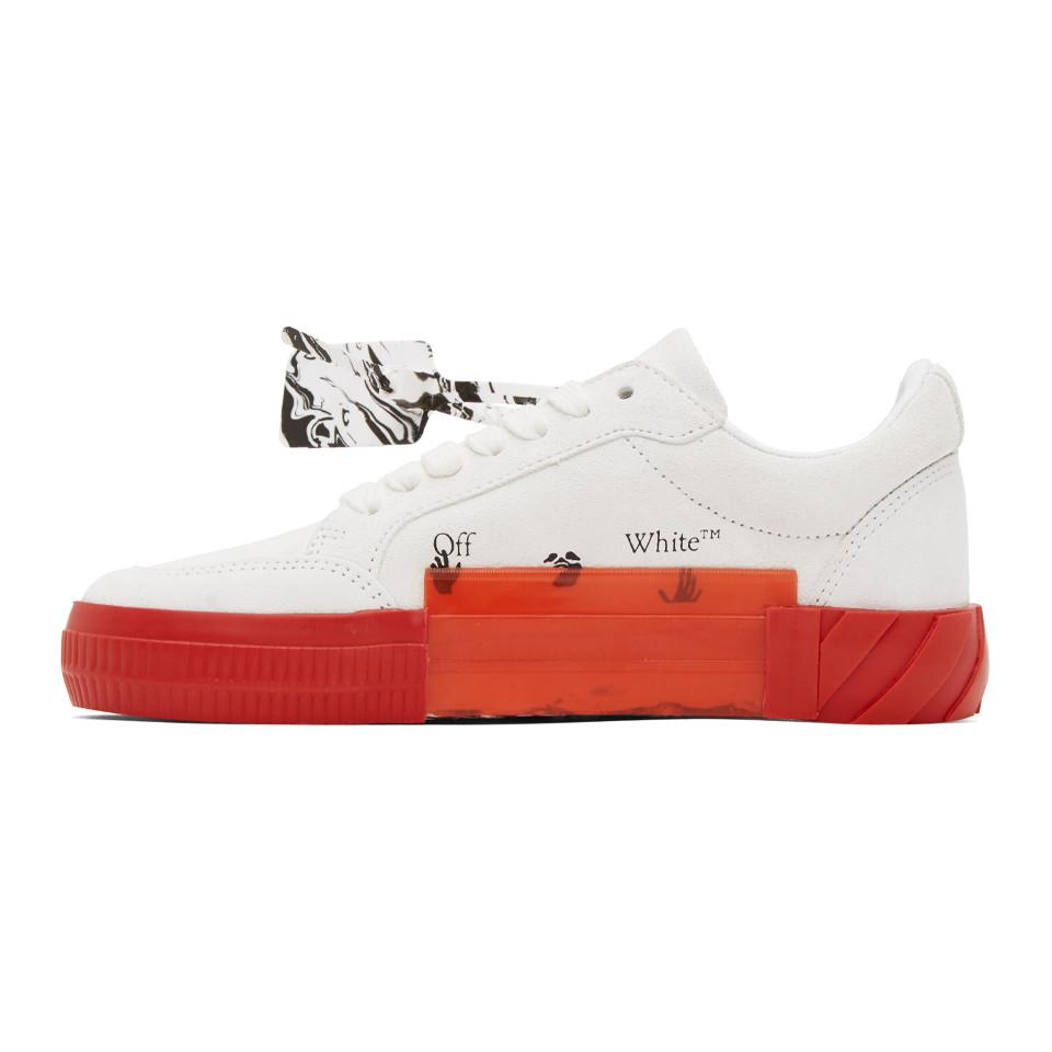 Off-White c/o Virgil Abloh White And Red Suede Vulcanized Low Sneakers