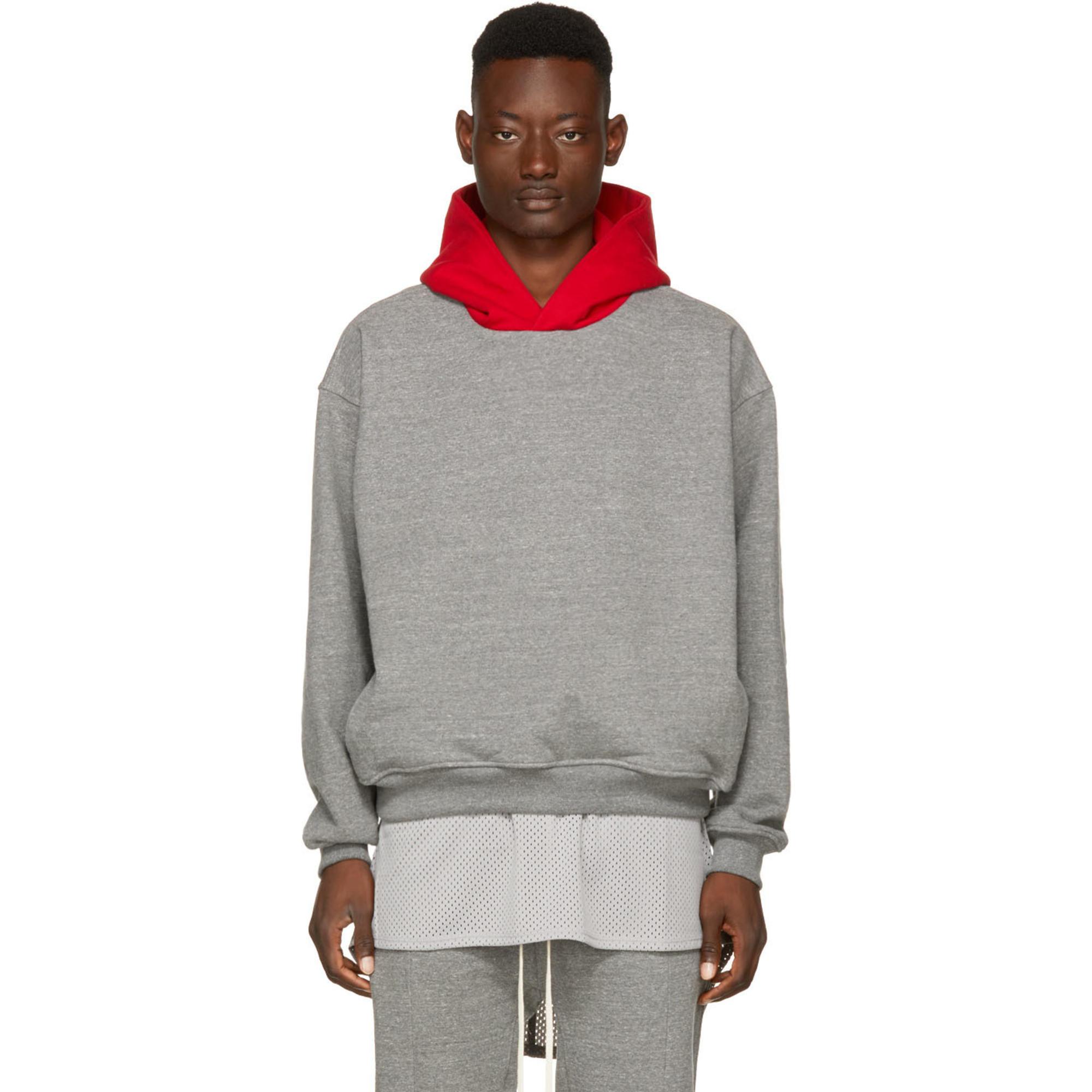 Fear Of God Grey & Red Everyday Hoodie in Gray for Men | Lyst