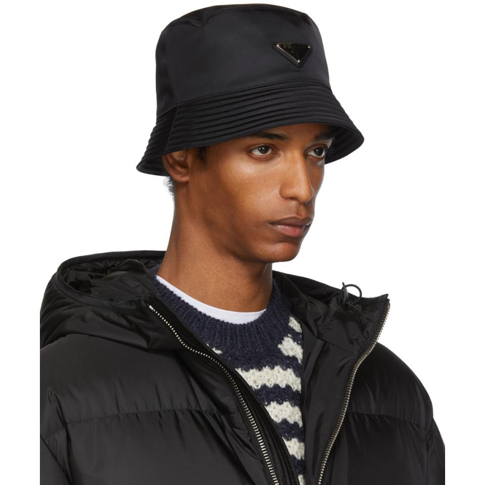 Prada Black Bucket Hat for Men | Lyst