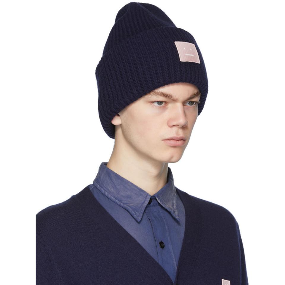 Acne Studios Wool Pansy N Face Beanie navy/pink in Blue for Men - Lyst