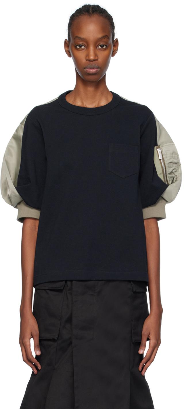 Sacai レディース ブラック ネイビー Mix Tシャツ トップス