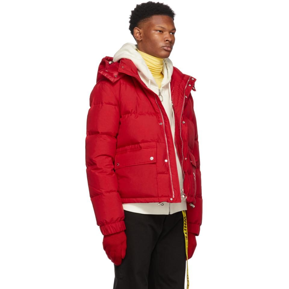 off white red down jacket