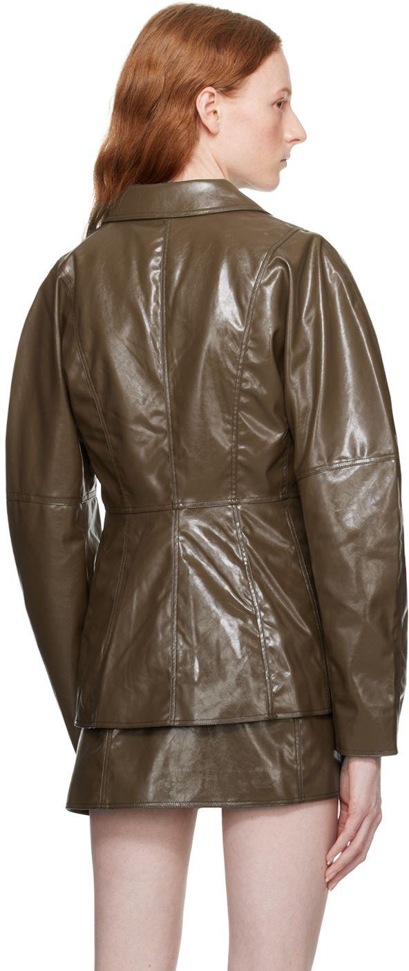 Ganni Brown Patent Faux-leather Blazer | Lyst