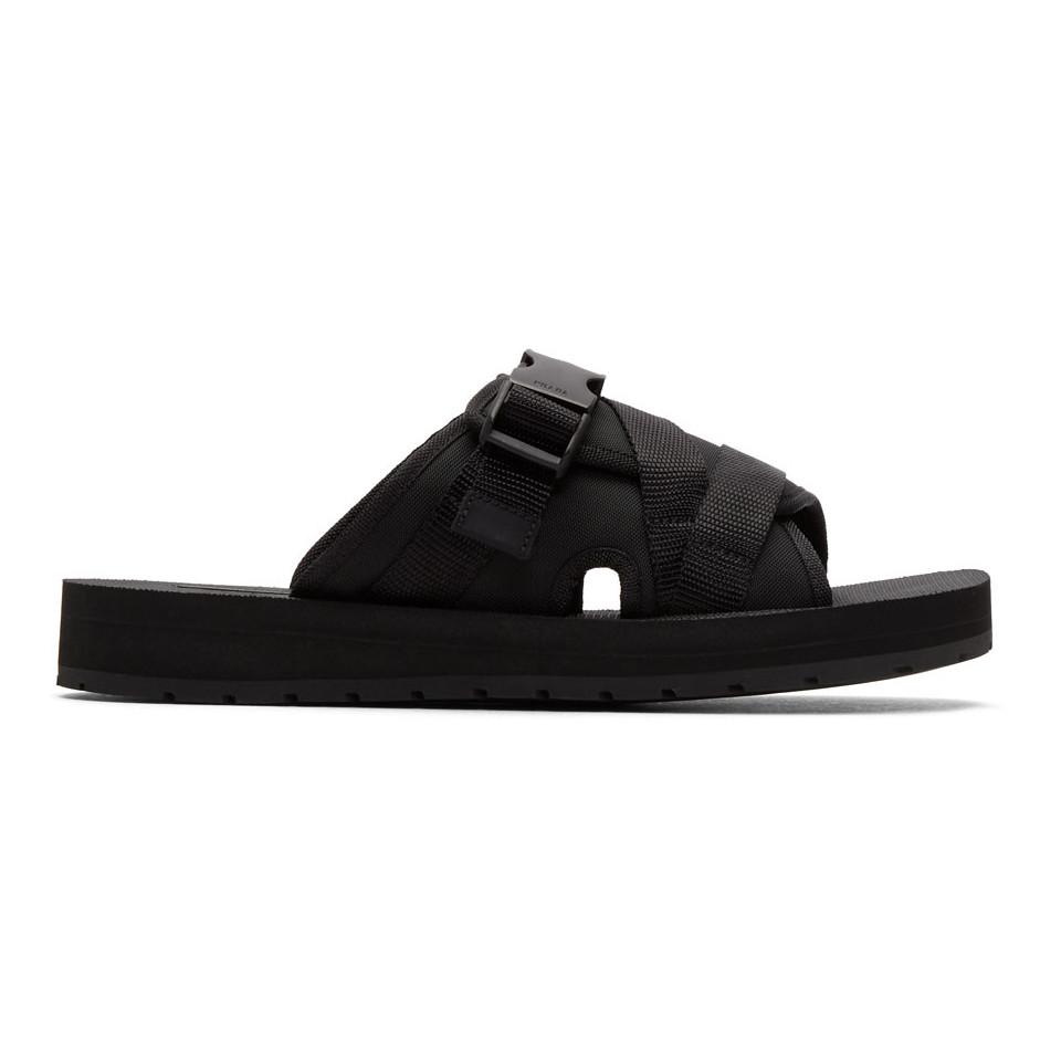 Prada Black Nylon Tech Slides for Men | Lyst