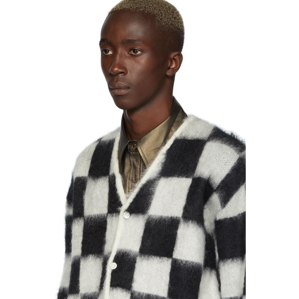 Needles Off-white And Black Mohair Checkered Cardigan for Men | Lyst