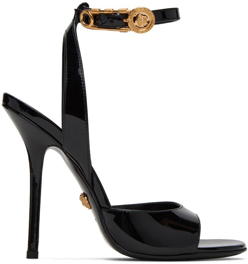 Versace Black Safety Pin Heeled Sandals | Lyst
