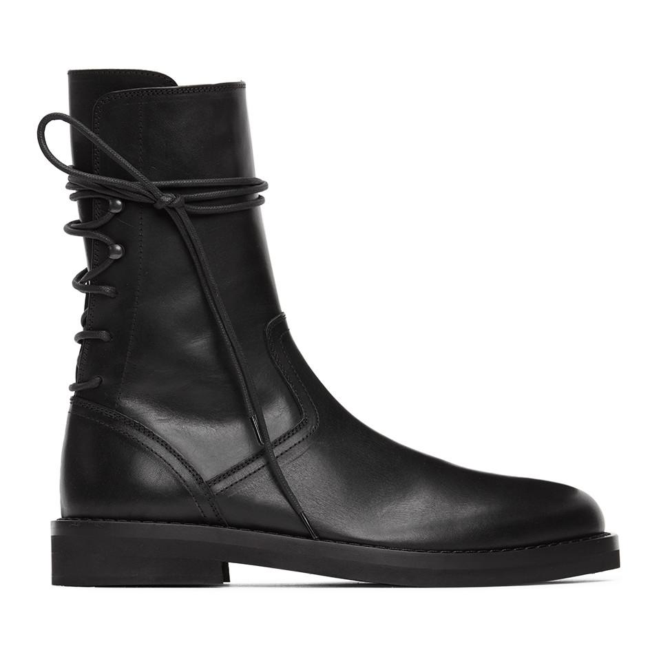 Ann Demeulemeester Black Leather Back Lace-up Boots for Men - Lyst