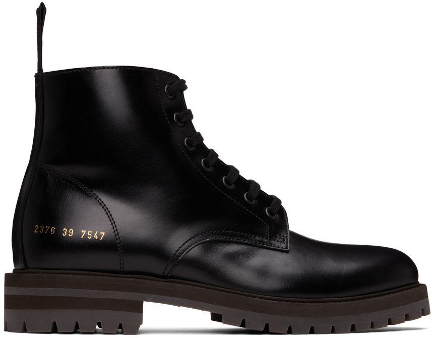 Common Projects Black Leather Combat Boots for Men Lyst