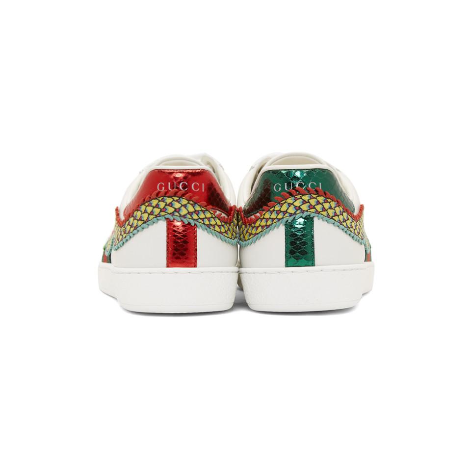 Gucci Dragonfly On Stripes White Monogram Low Top Shoes - Tagotee
