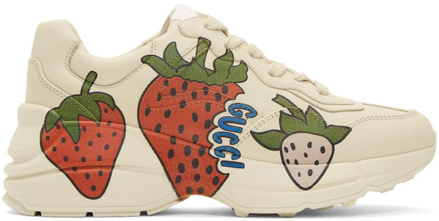 Gucci Rhyton Strawberry Sneakers in White | Lyst