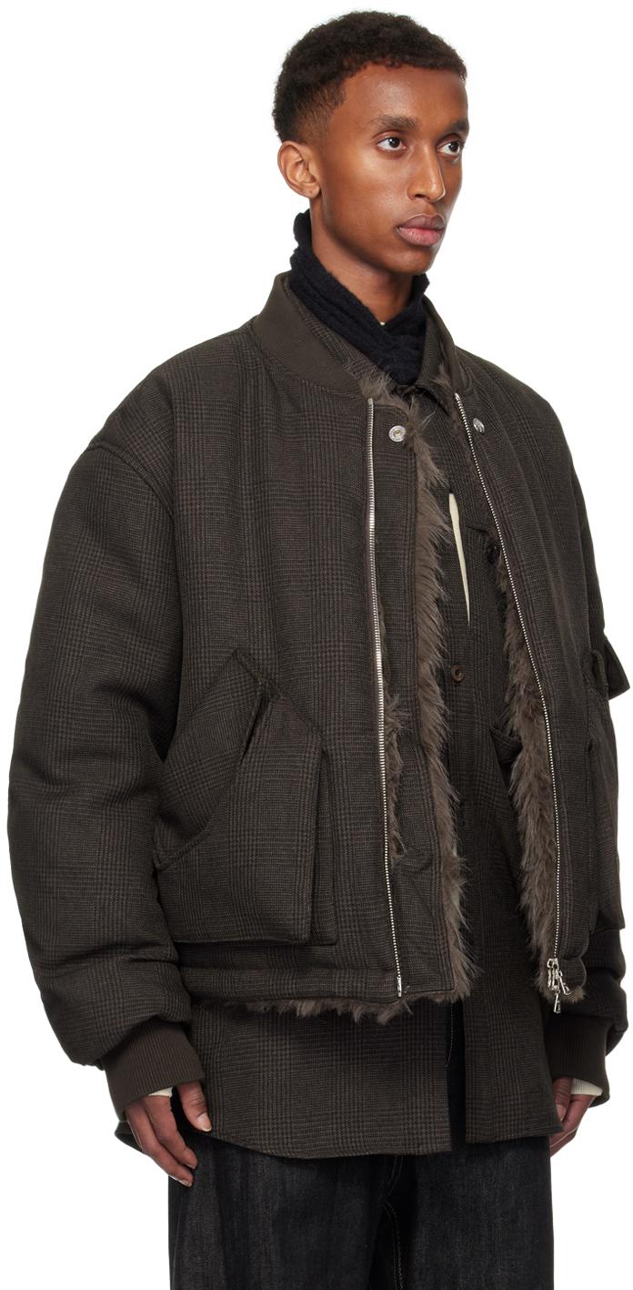 メンズ NULLUS ブラウン リバーシブル パデッド フェイクファー