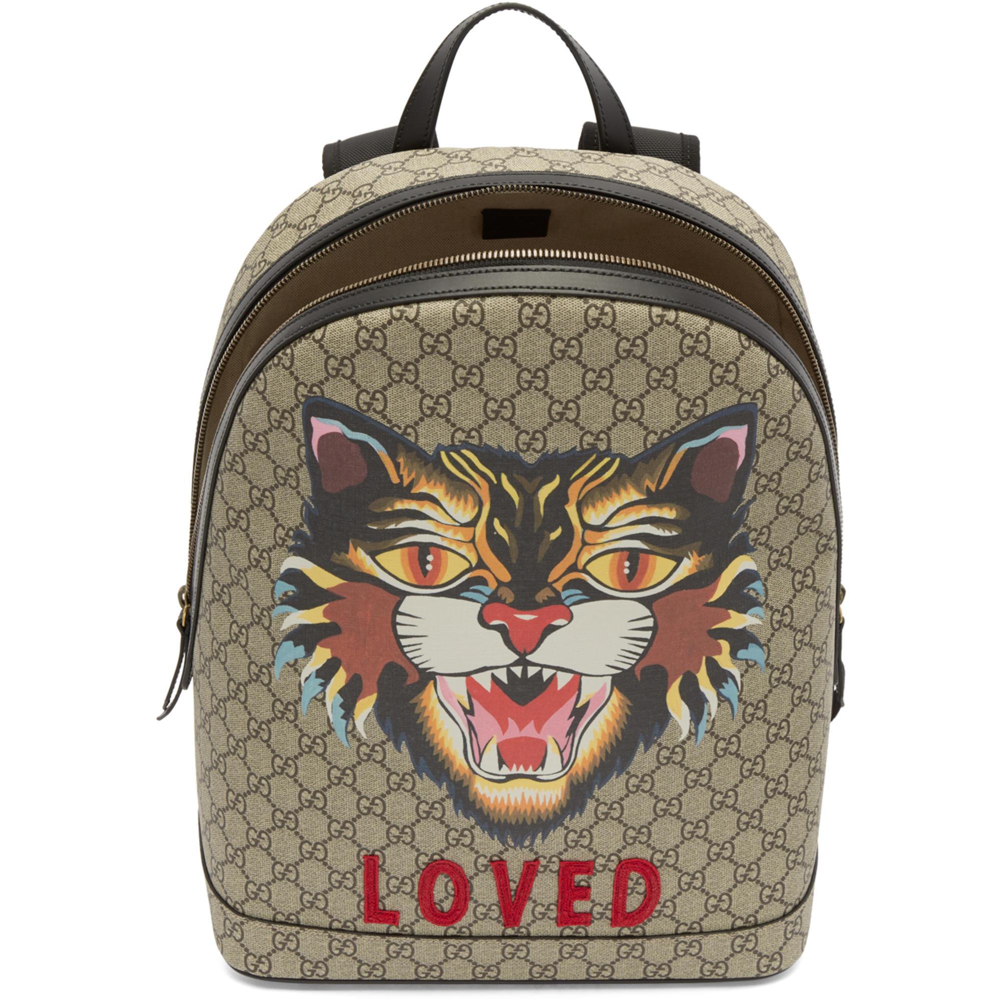 Gucci Beige Gg Supreme 'loved' Angry Cat Backpack in Natural for Men | Lyst