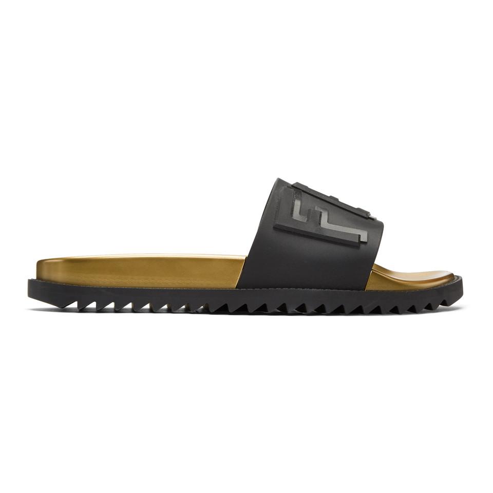 Fendi Black And Gold Rubber Vocabulary Sandals for Men | Lyst