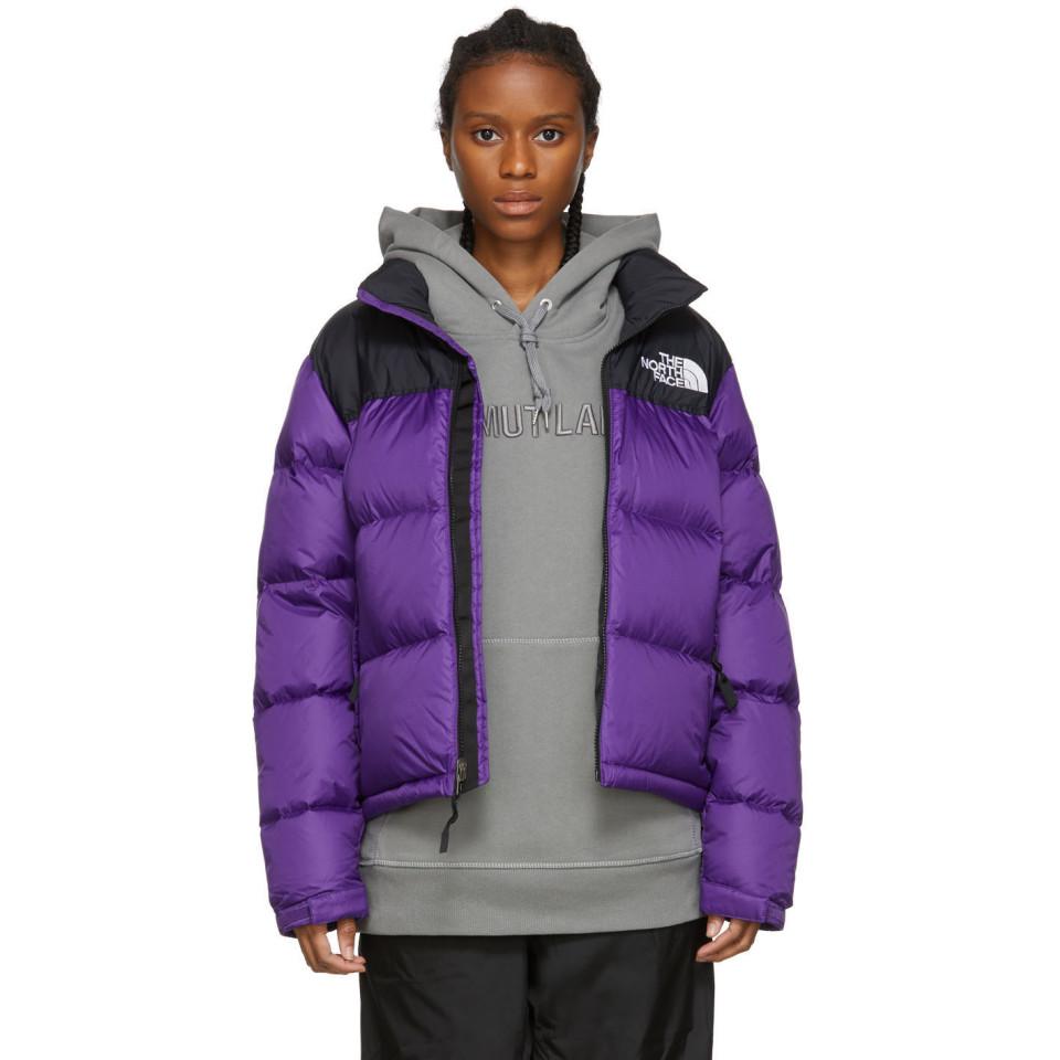 The North Face Cropped Nuptse Jacket in Purple | Lyst Australia