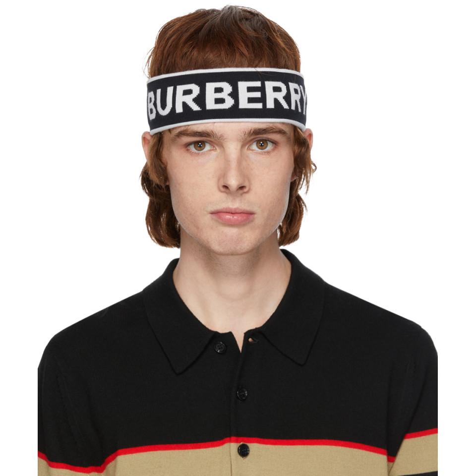 Burberry Black And White Branded Headband for Men | Lyst