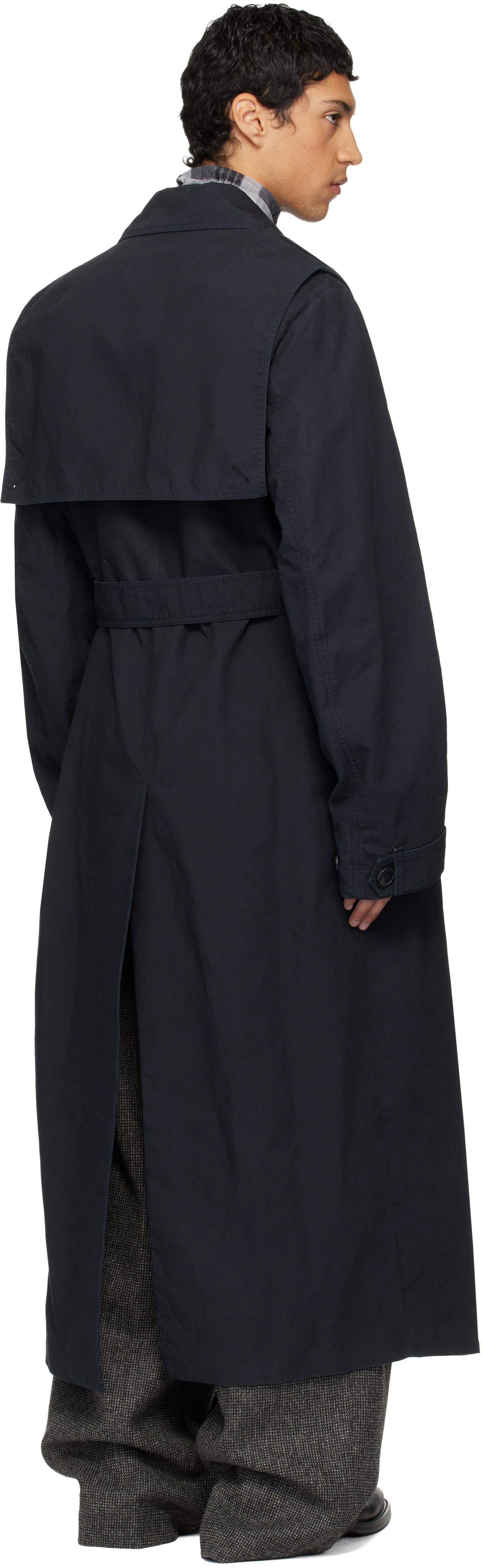 メンズ Dries Van Noten ネイビー オーバーダイ トレンチコート 