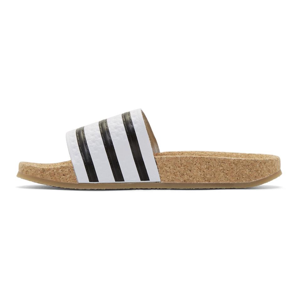  adidas  Originals White Adilette  Cork Slide Sandals  in 
