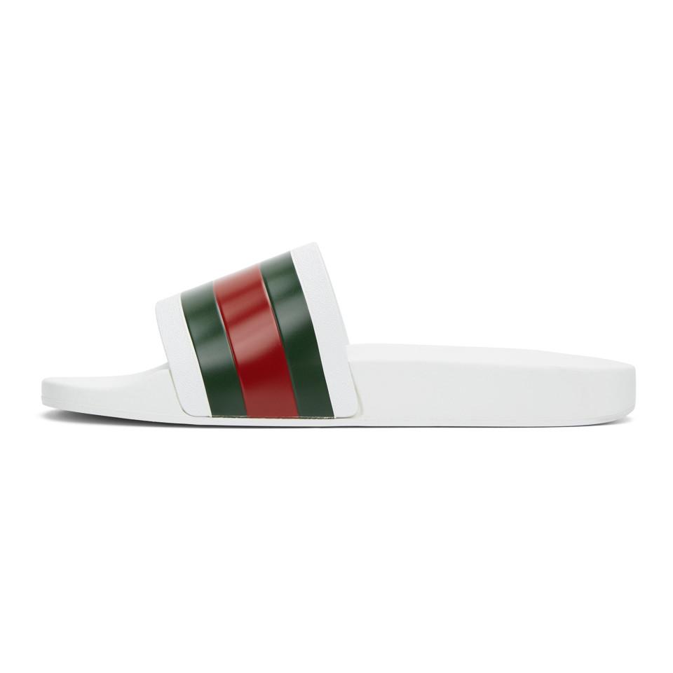 white red and green gucci slides