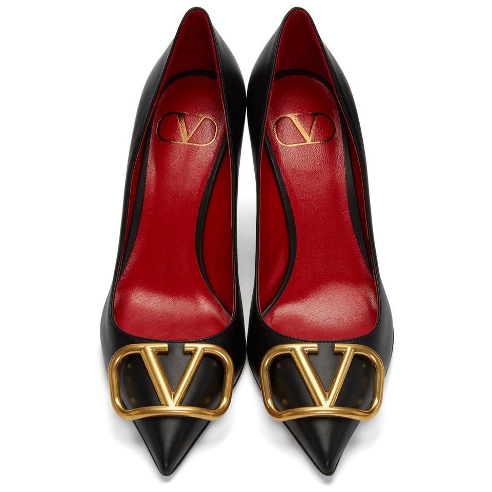 Valentino Leather Black Valentino Garavani Vlogo 80 Heels - Lyst