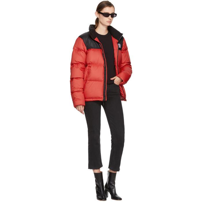 The North Face Satin Red & Black Down Novelty Nuptse Jacket | Lyst