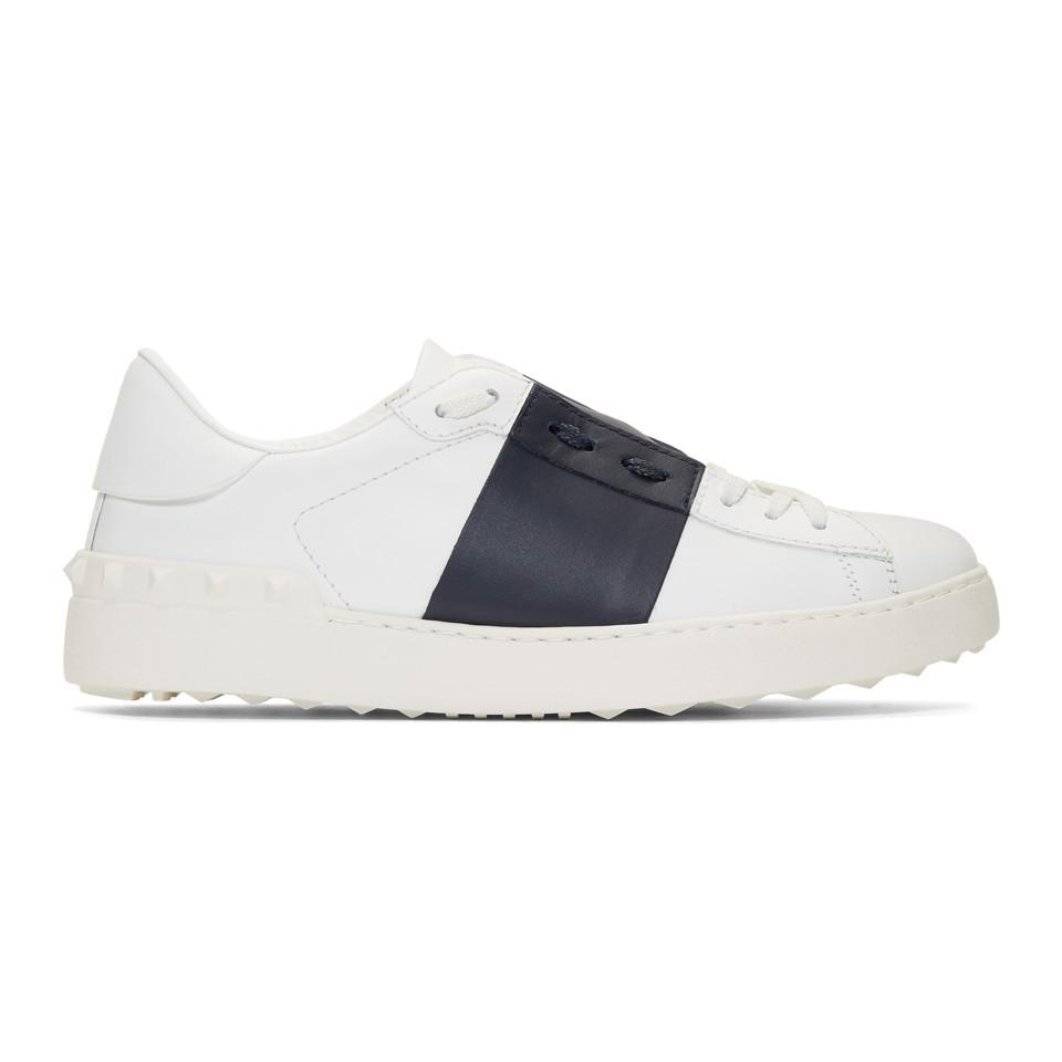 Valentino Garavani Contrast-stripe Leather Sneakers in White/Marine (Blue) for Men - Save 48% -