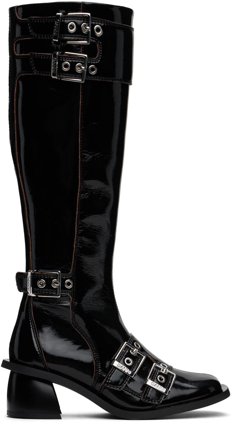 【関税込み】GANNI ブラック Feminine Buckle ロングブーツ Black Black Feminine Buckle Platform Boots | GANNI US