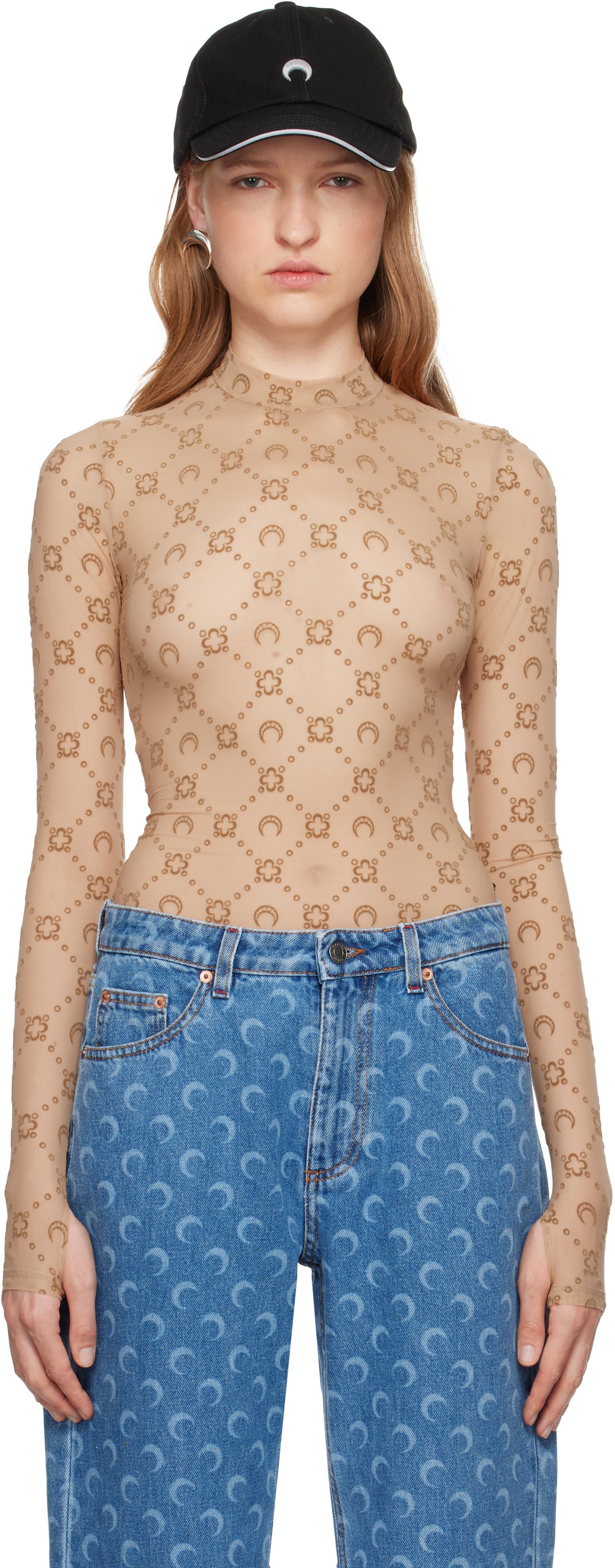 Marine Serre レディース ブルー ベージュ Moonogram セカンドスキン  