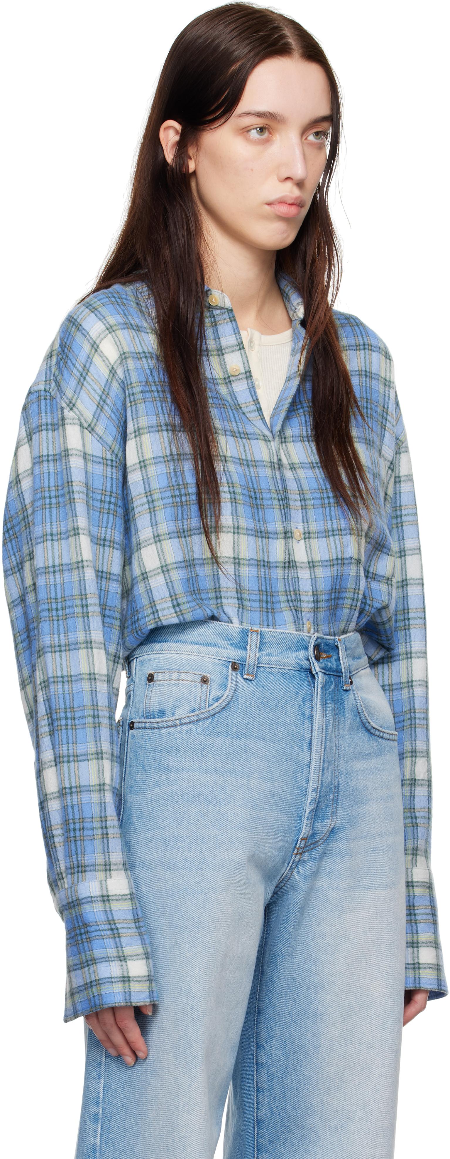 AURALEE Airy Wool Check Shirt in Blue | Lyst