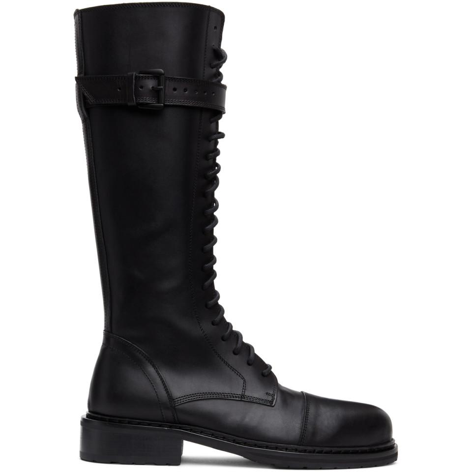 Ann Demeulemeester Leather Black High Combat Boots for Men - Lyst