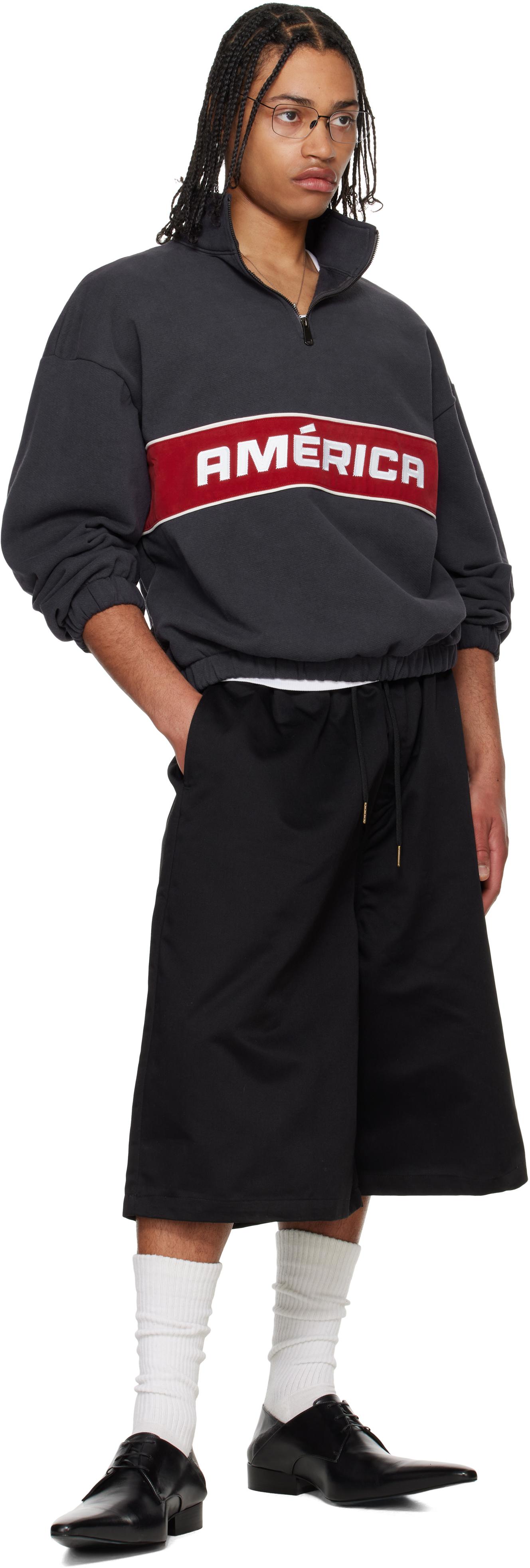 Willy Chavarria 'America' Quarter Zip Sweatshirt in Black Willy Chavarria 'America' Quarter Zip Sweatshirt in Black