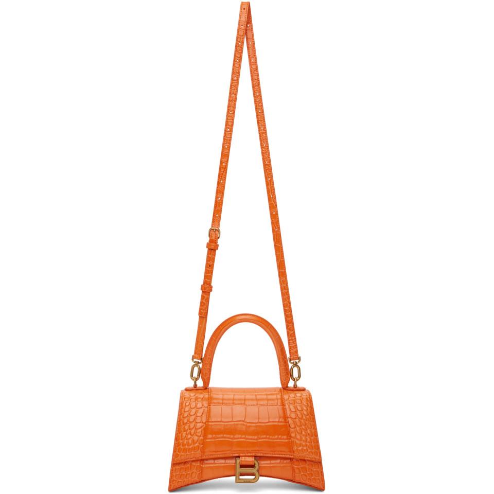 Balenciaga Orange Croc Small Hourglass Bag | Lyst