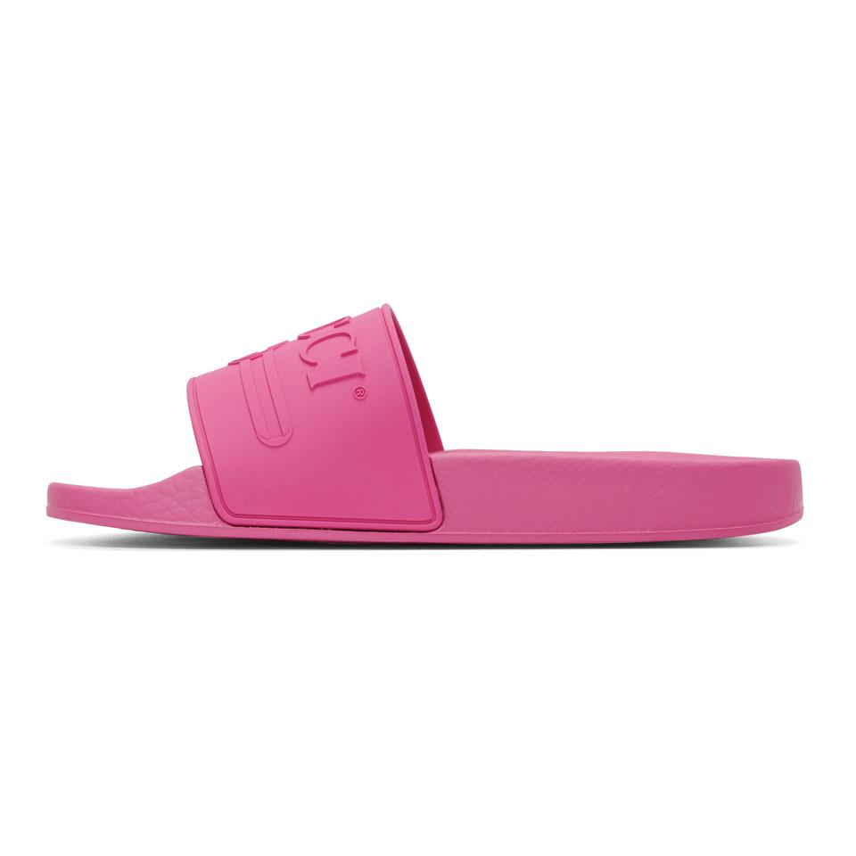 Gucci Logo Rubber Slide Sandal in Pink for Men Lyst