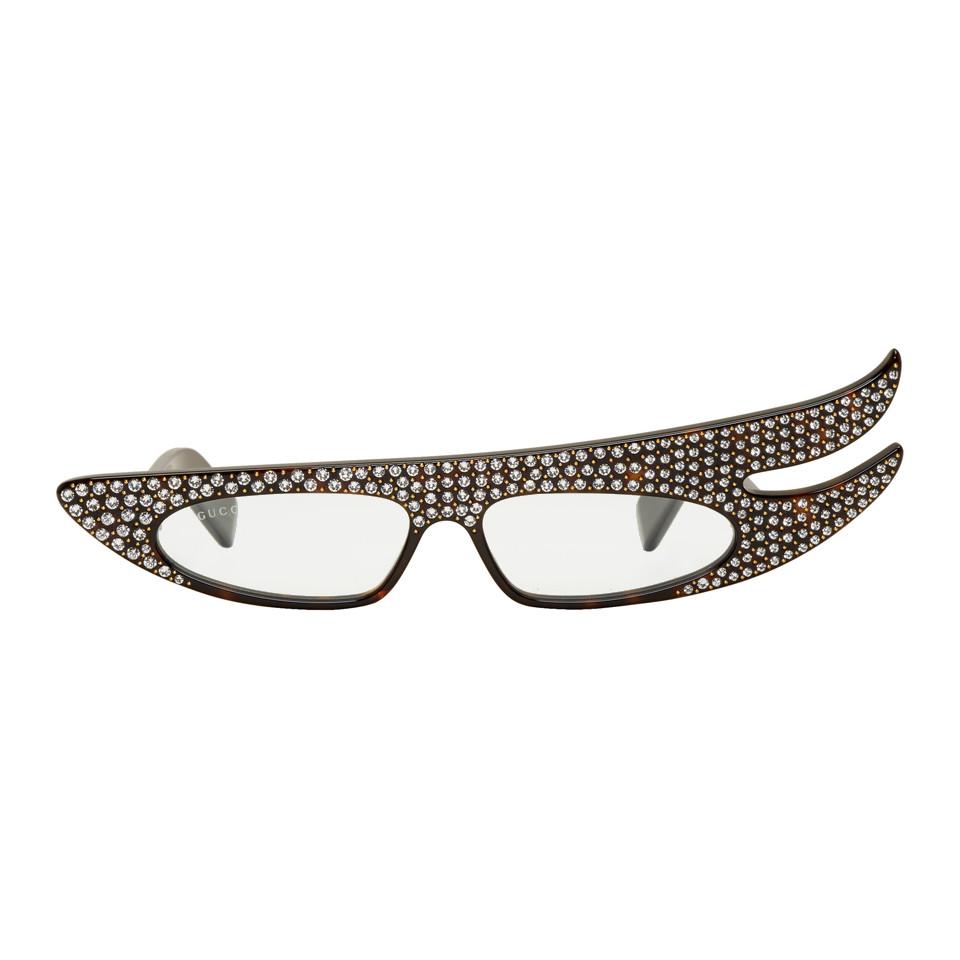 delvist om Bære Gucci Tortoiseshell Asymmetric Rhinestone Sunglasses in Brown | Lyst
