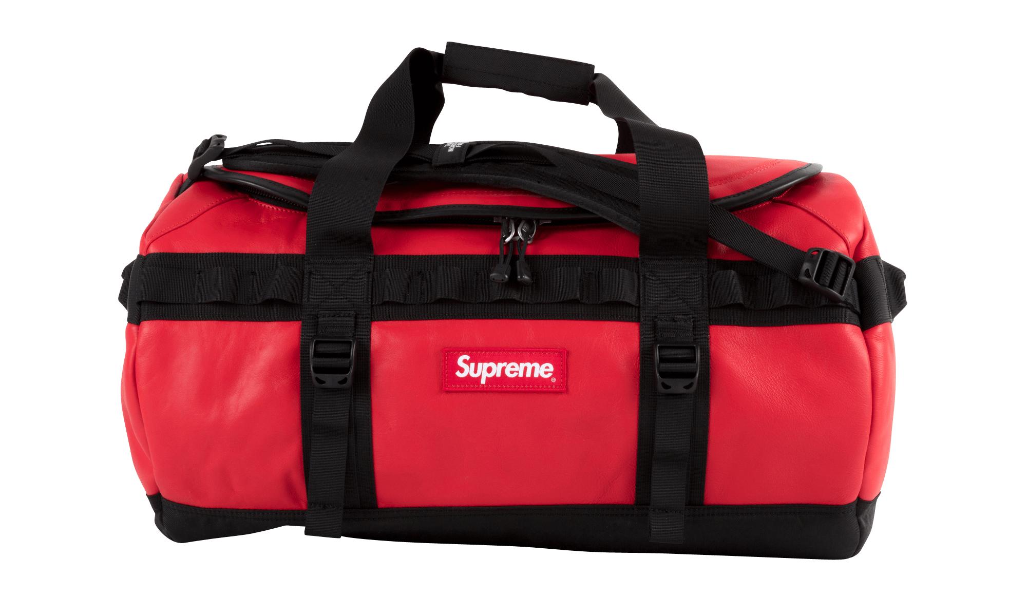 Supreme Tnf Leather Base Camp Duffle in Red for Men - Lyst