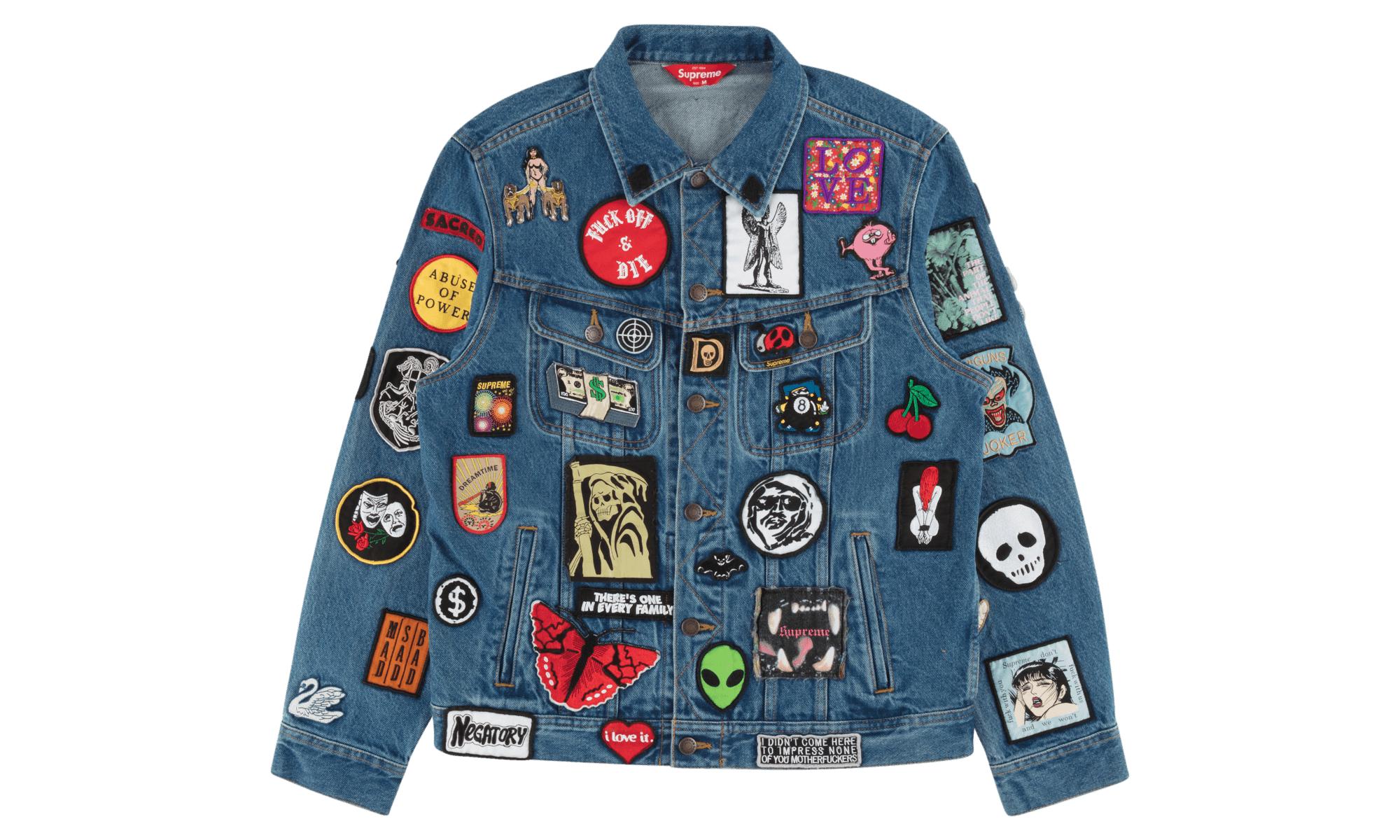 supreme patches denim trucker jacket black