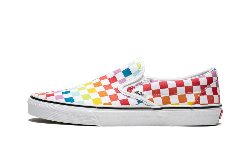 white and rainbow vans