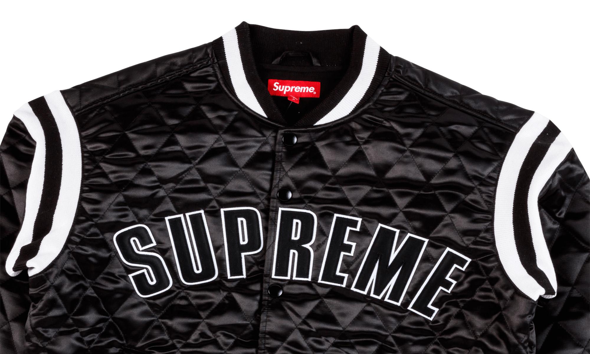 supreme quilted satin varsity jacket