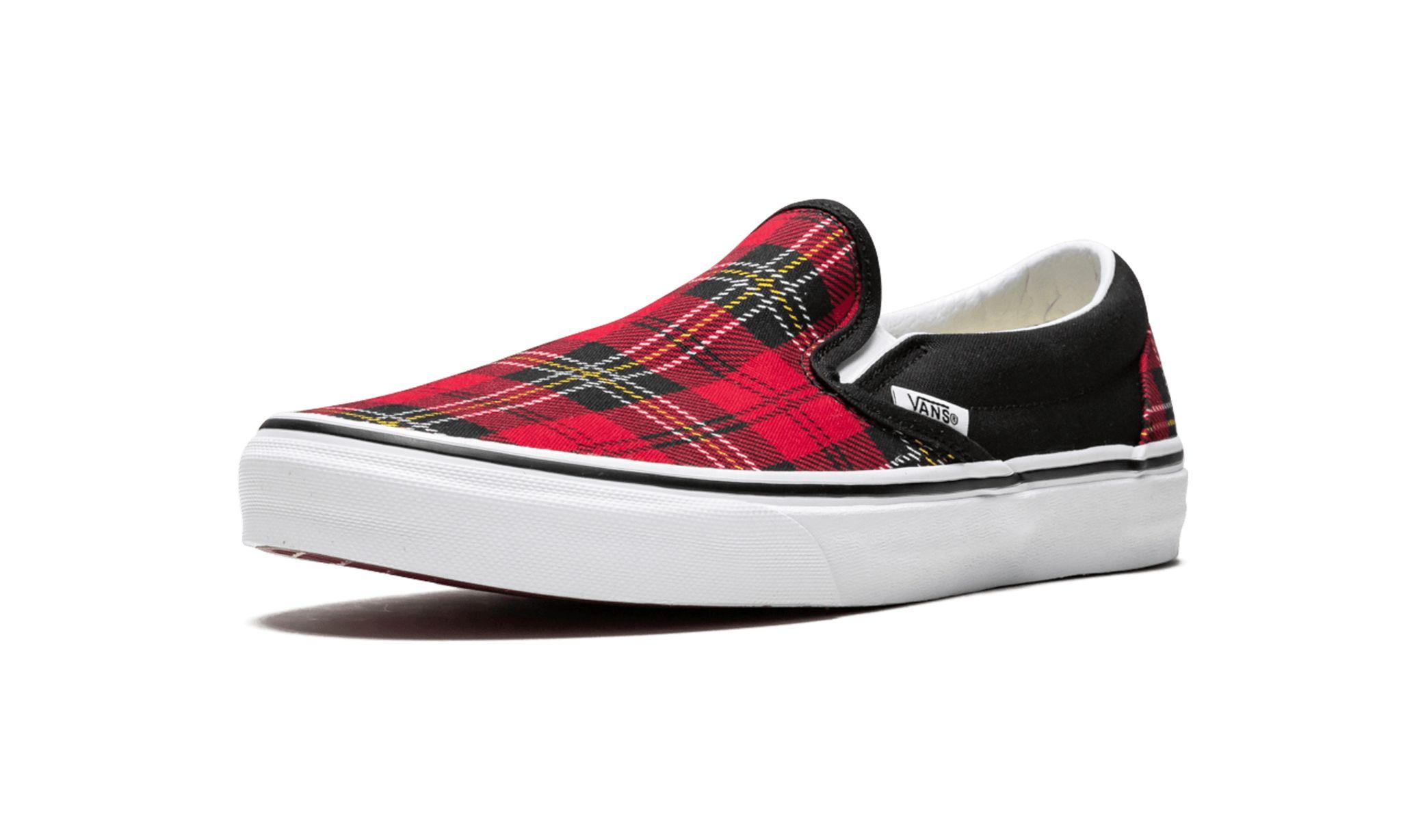 Vans red black checkered on sale slip ons