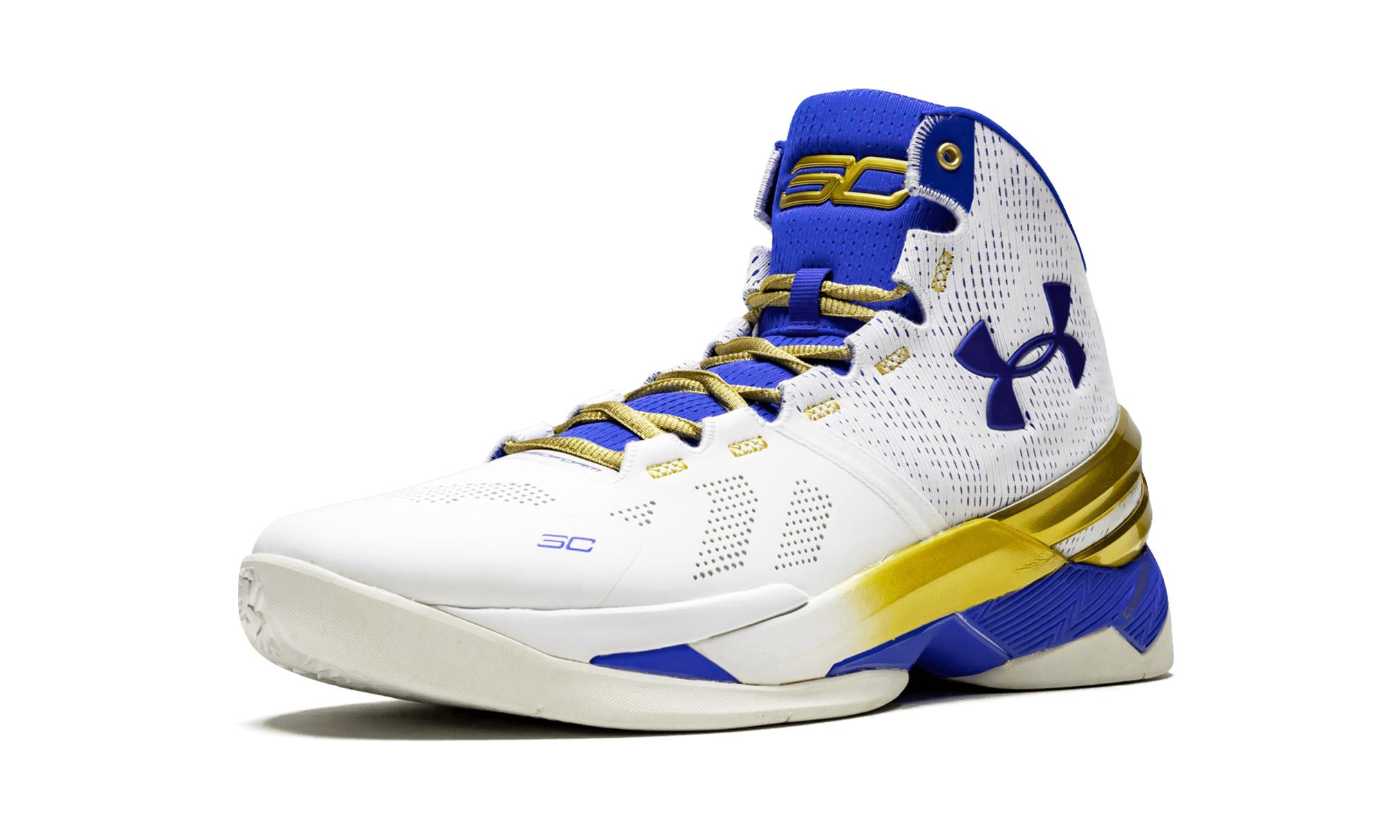 blue and gold under armour basketball shoes