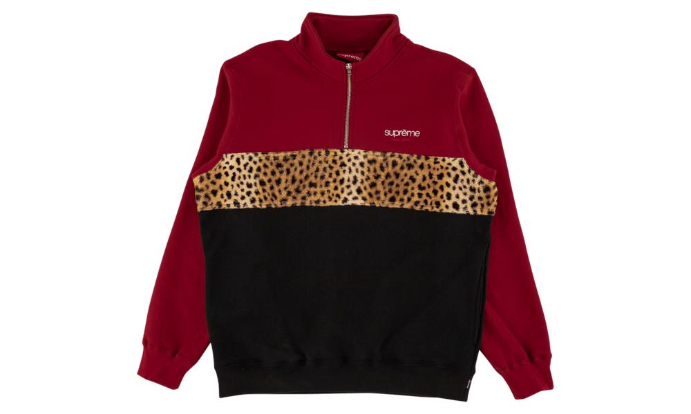 supreme leopard panel half zip sweatshirt