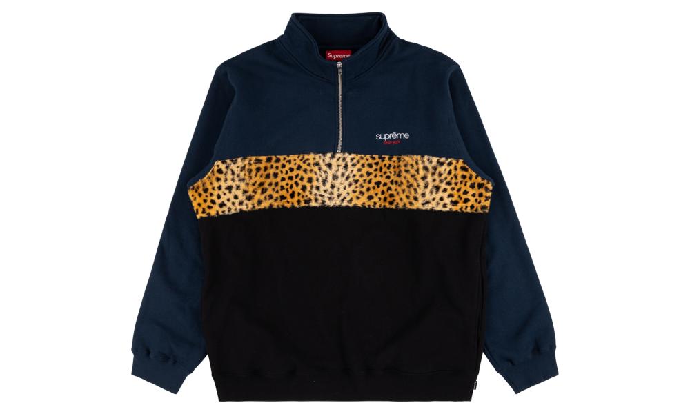 supreme leopard panel half zip