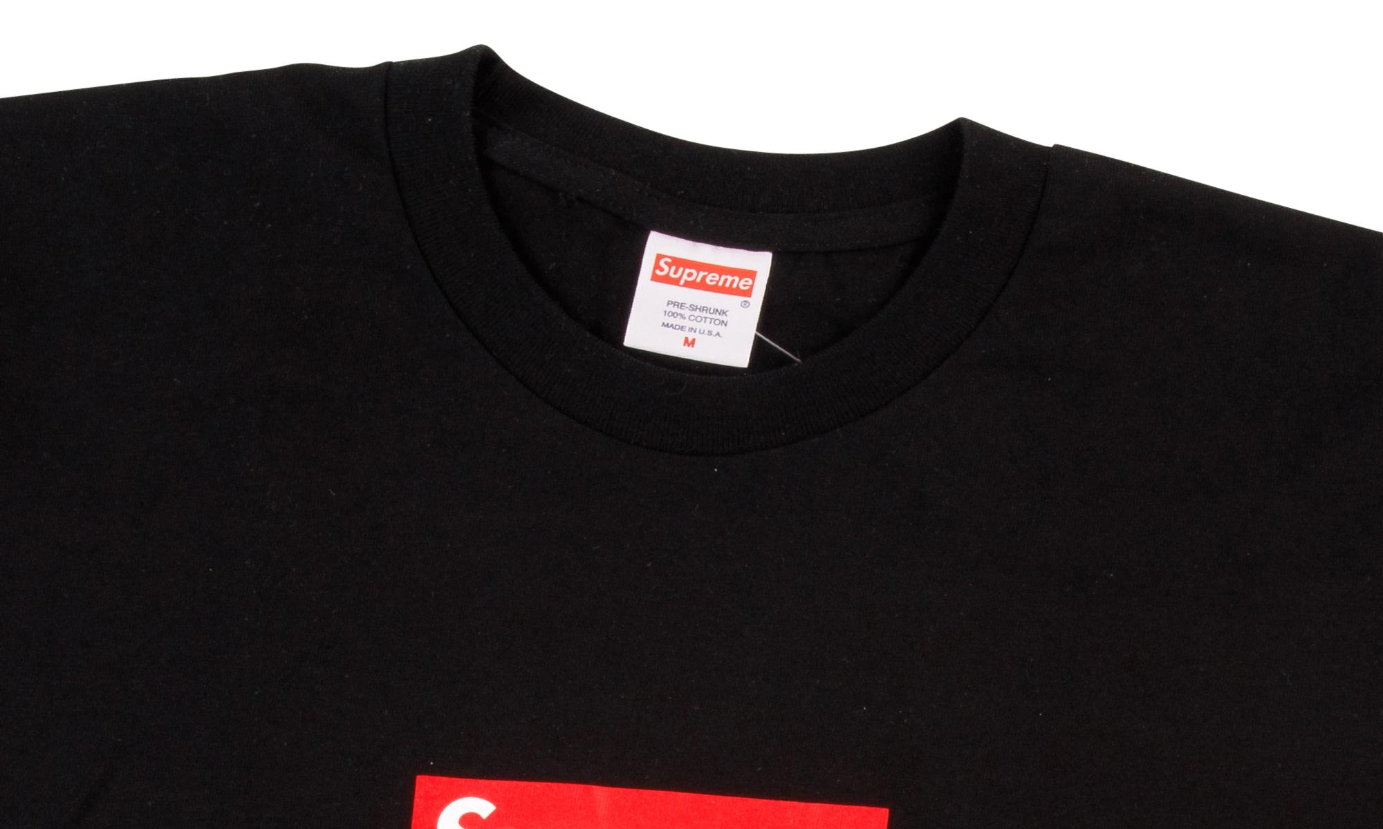black supreme shirt with red box logo