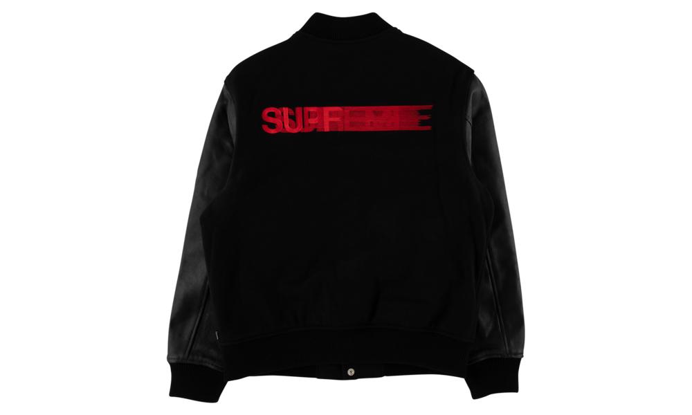 supreme motion logo varsity jacket