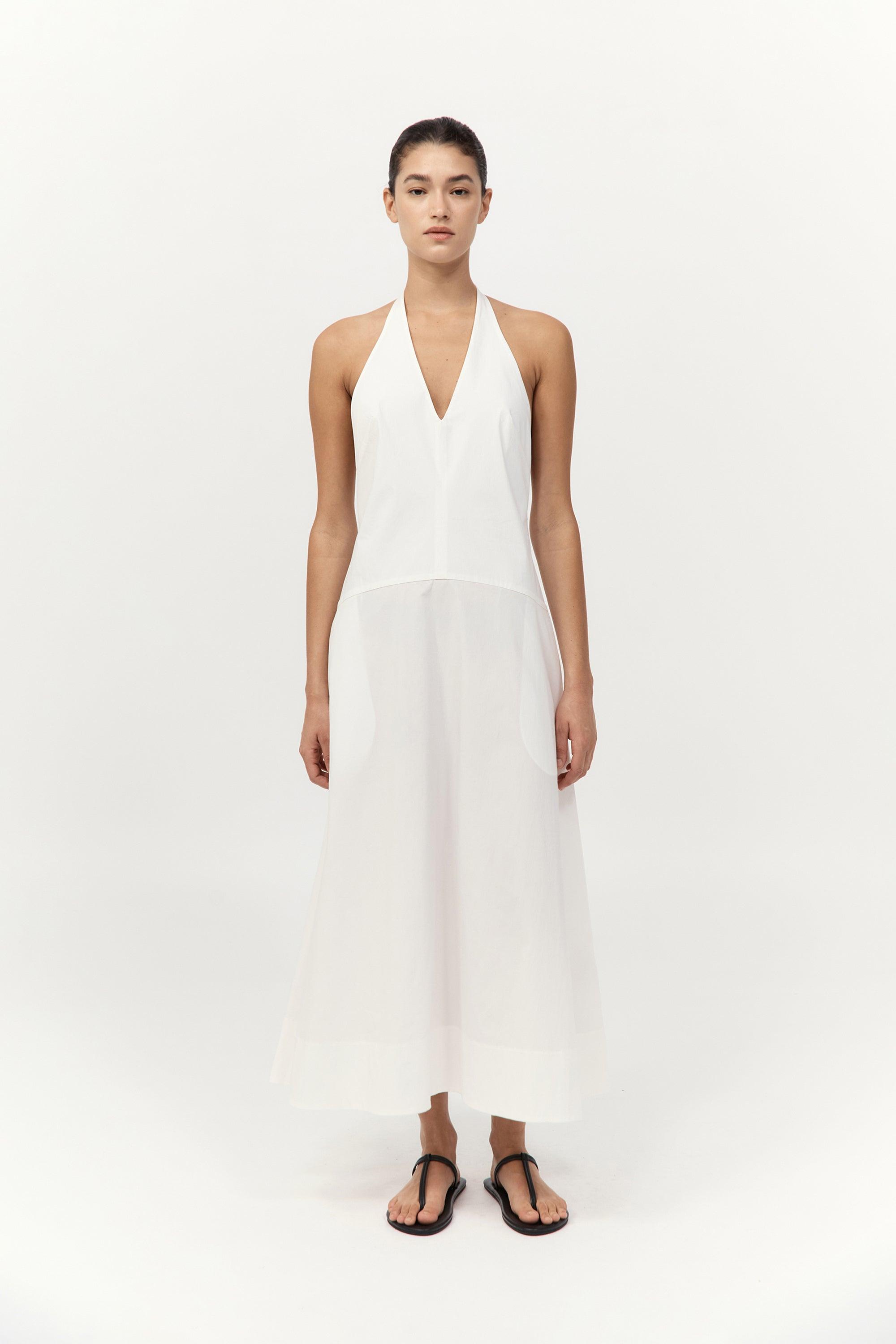 St. Agni Halter Plunge Dress in White