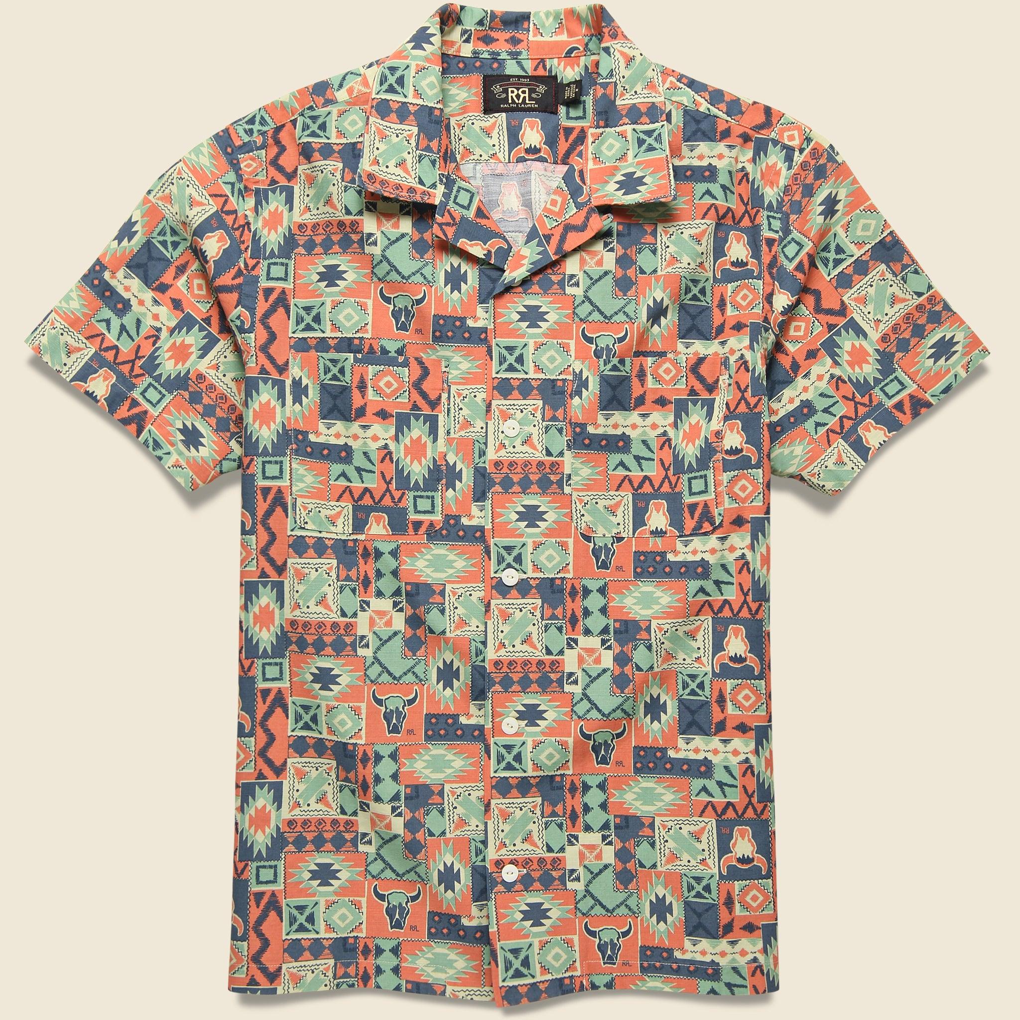 RRL Western Print Camp Shirt - Teal/multi in Blue for Men | Lyst