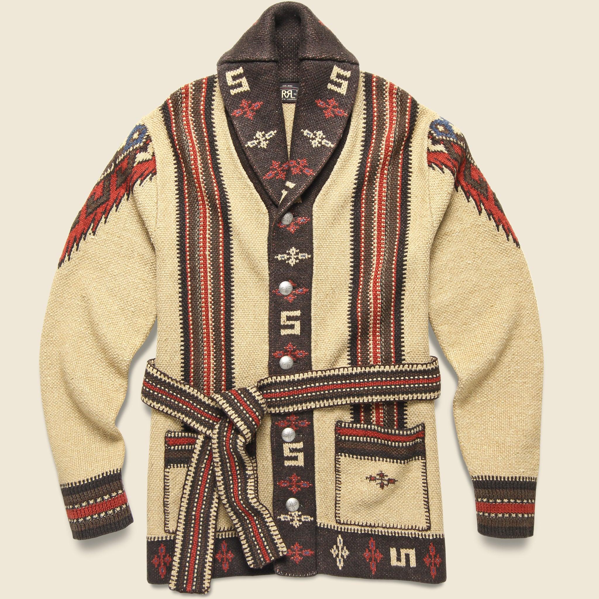 RRL Linen-blend Belted Cardigan - Tan 